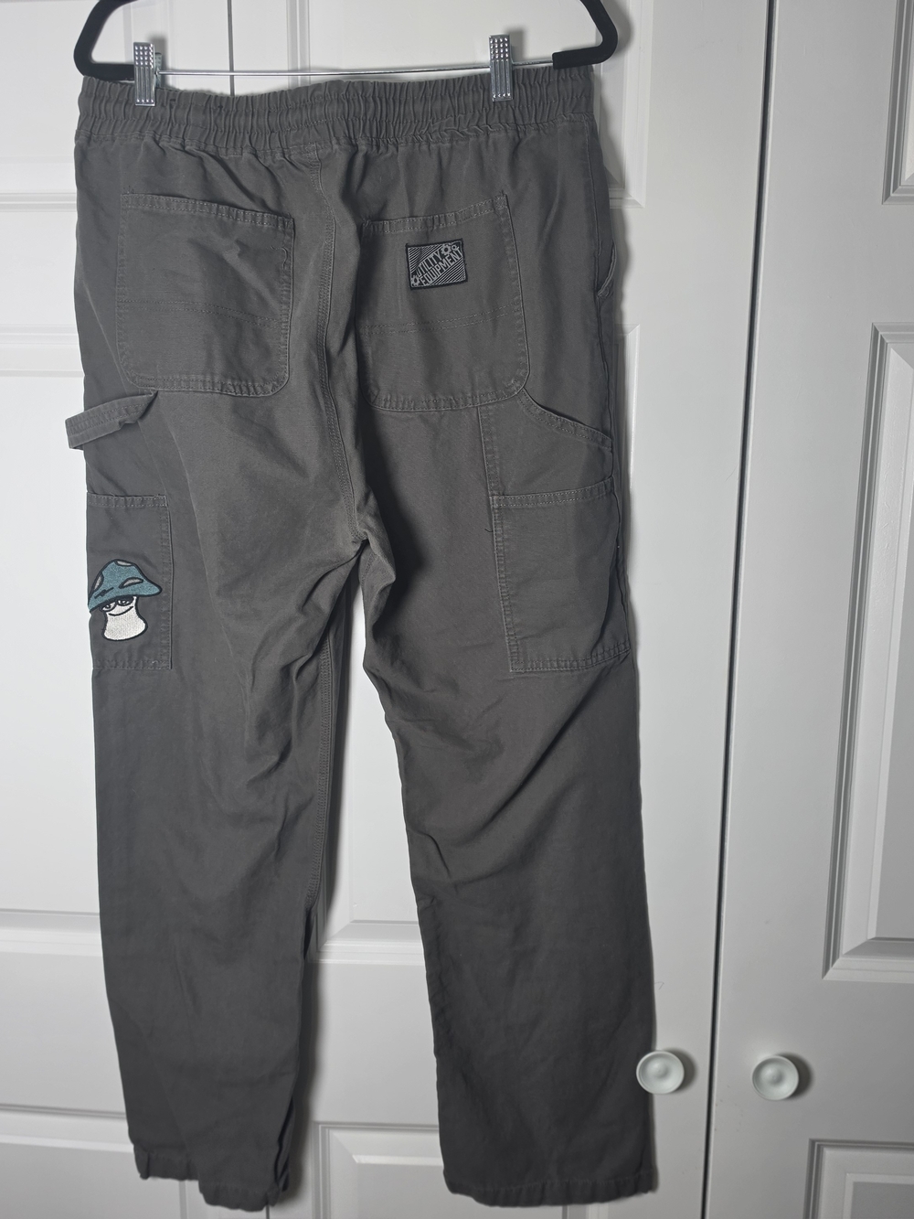 Brooklyn Cloth Unisex Carpenter Pants L Gray/Olive Mushroom Embroidered Utility